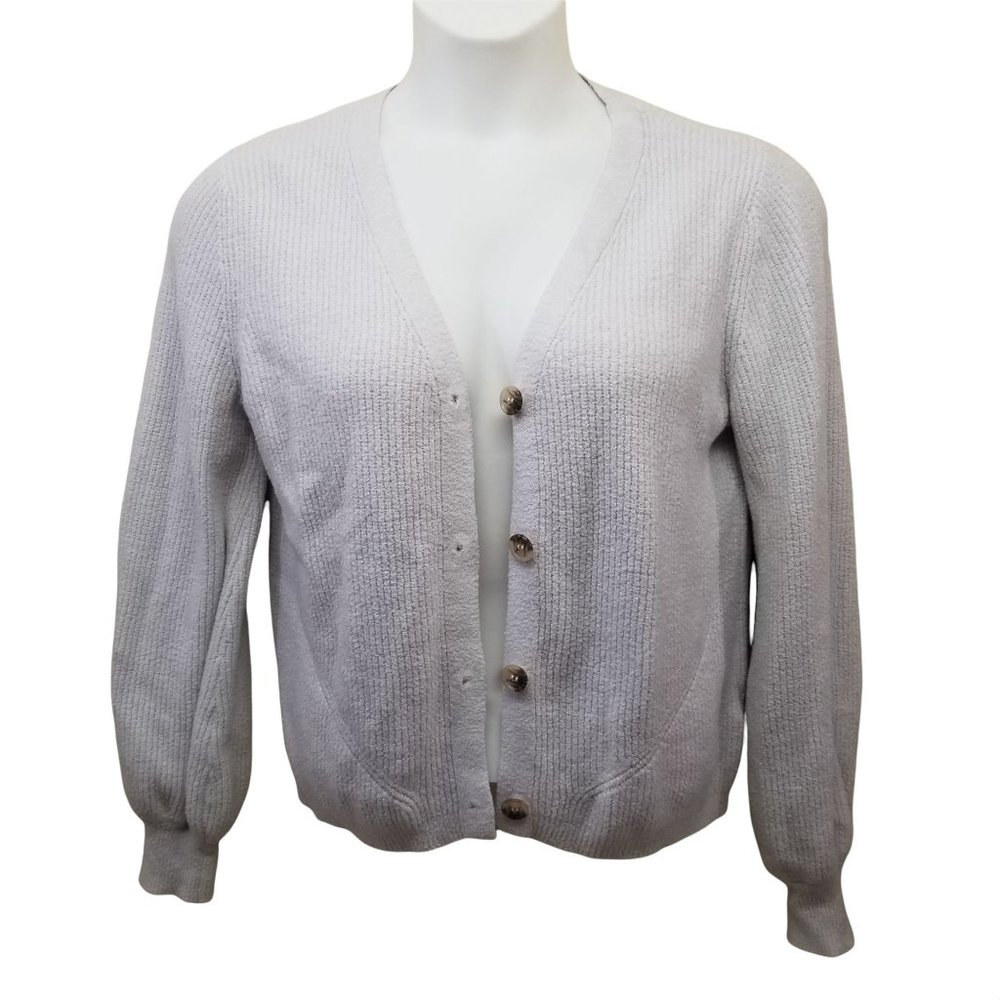 Joie L Gray Cream Cardigan Sweater Soft Cozy Knit‎ V Neck